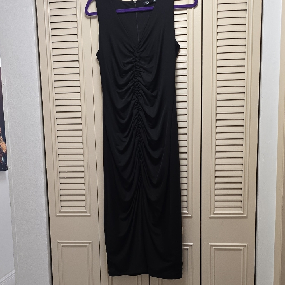 INC International Concepts Black Ruched Midi Dress
